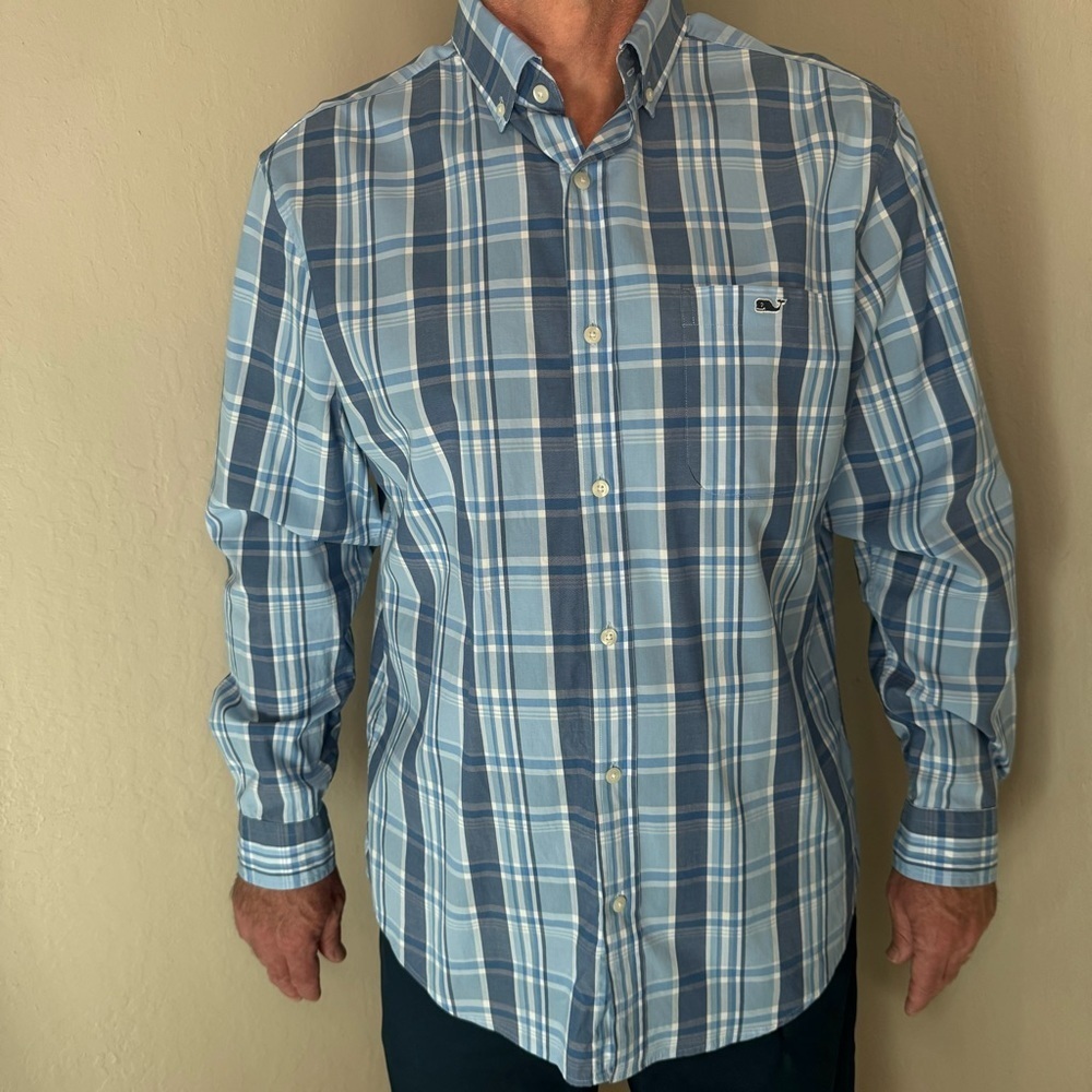 VINEYARD VINES Blue Plaid Classic Fit Tucker Shirt Casual Button Down Sz Large - Picture 13 of 13